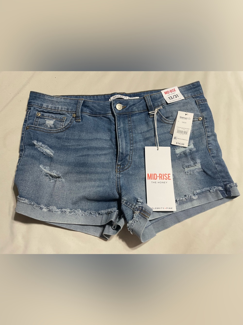Celebrity Pink Mid-Rise Distressed Blue Denim Shorts